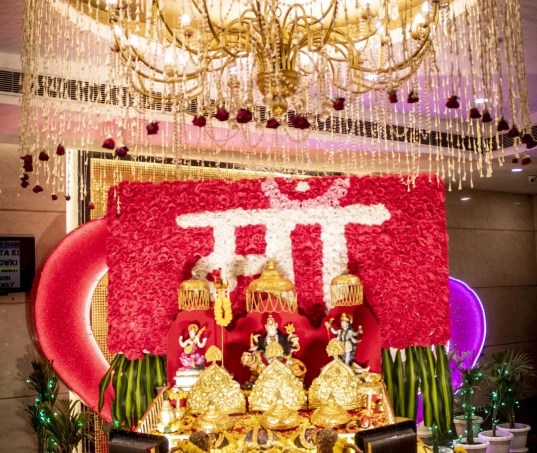 Mata Ki Chowki venue with traditional decor at Precious Forever Banquet, Peeragarhi Delhi