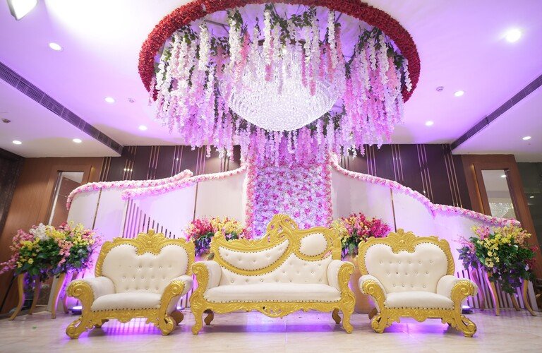 Stunning wedding stage decor at Precious Forever Banquet Hall, Peeragarhi West Delhi